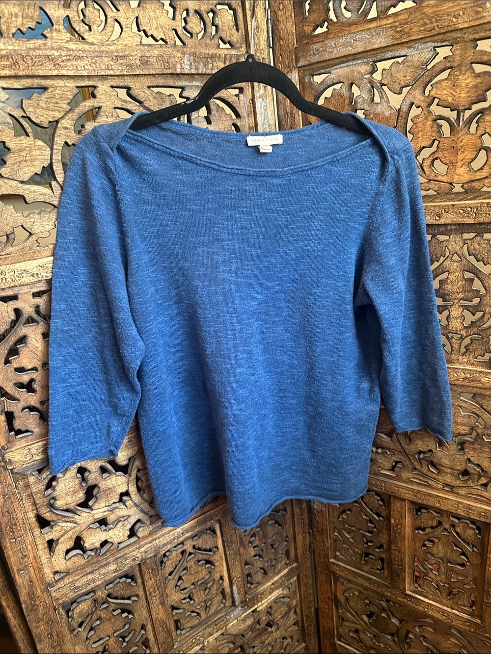 Eileen Fisher Blue Boatneck Lightweight Sweater Size M